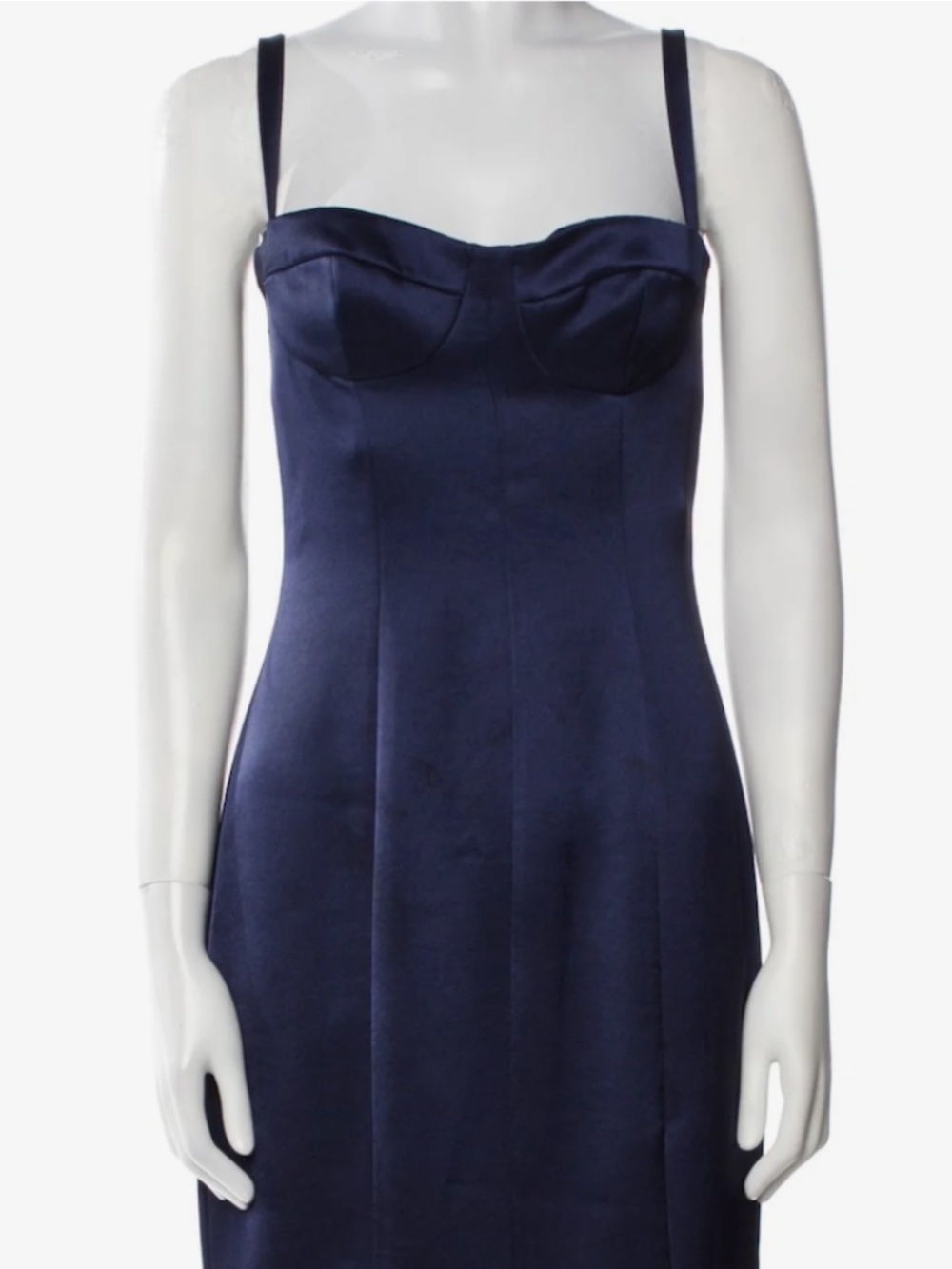 Alexis Satin Navy Blue Midi Length Dress - Size Small